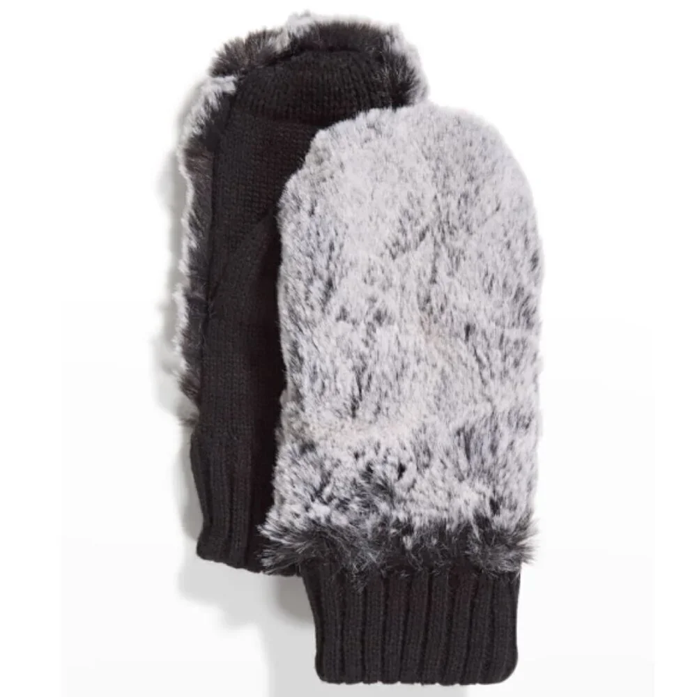Surell Accessories Faux Fur/Knit Mittens, Black Frost/Black